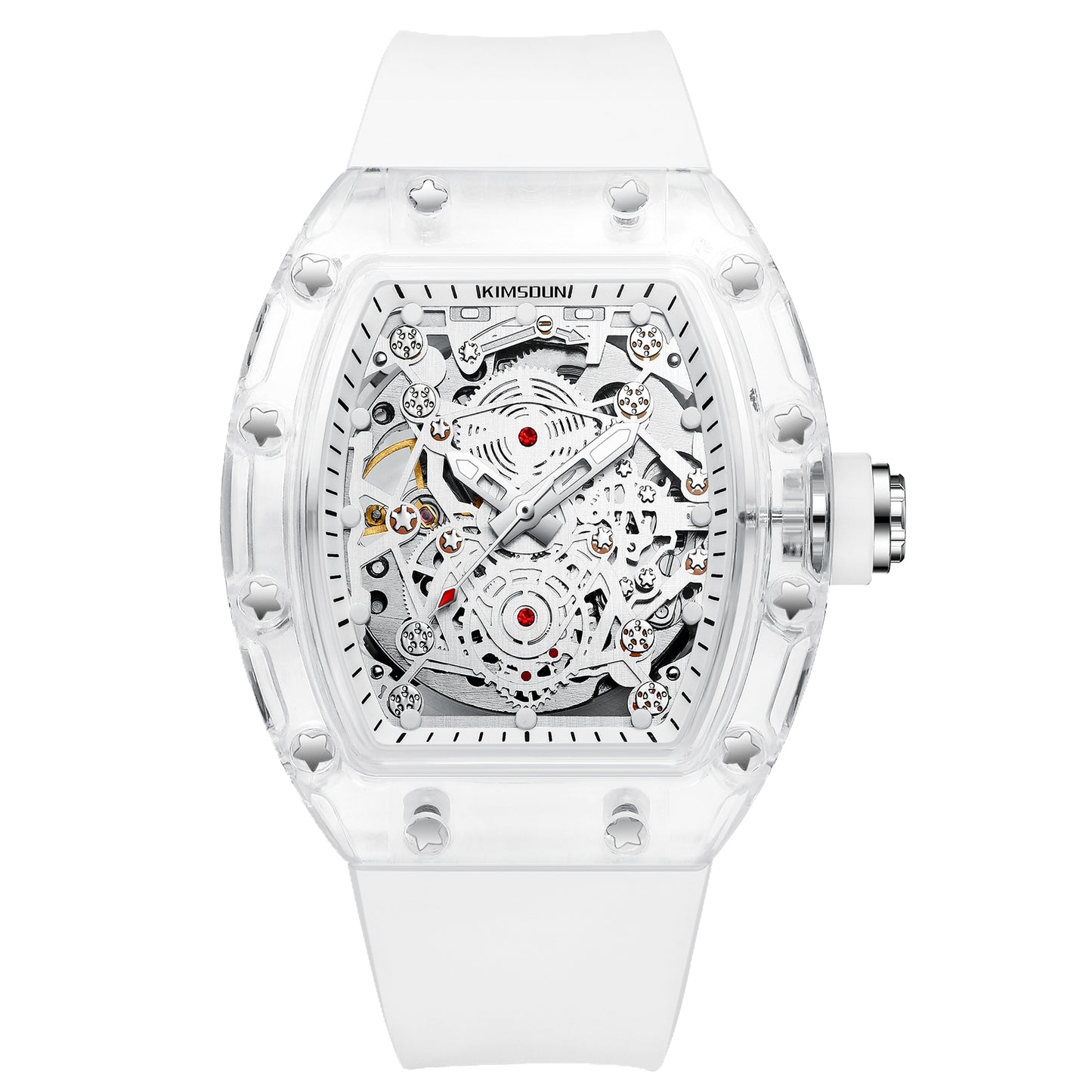 K-2015A Waterproof Plastic Transparent Mechanical Watch High Quality Skeleton Gear Design Men's Sports Watch