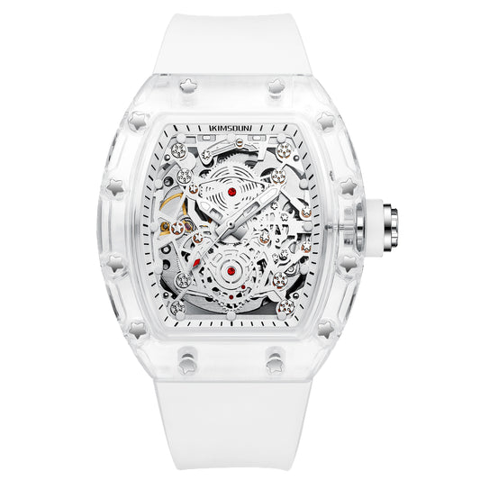 K-2015A Waterproof Plastic Transparent Mechanical Watch High Quality Skeleton Gear Design Men's Sports Watch