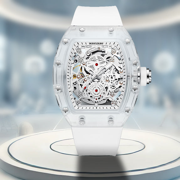 K-2015A Waterproof Plastic Transparent Mechanical Watch High Quality Skeleton Gear Design Men's Sports Watch