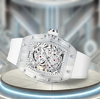 K-2015A Waterproof Plastic Transparent Mechanical Watch High Quality Skeleton Gear Design Men's Sports Watch