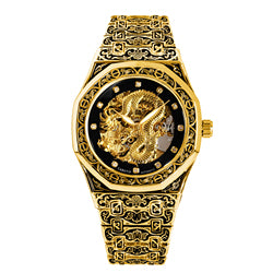 CAROTIF men's automatic mechanical watches gold retro carved watch luxury waterproof luminous wrist watch with steel band