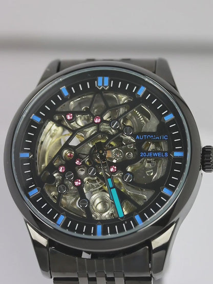 326 New Fashion Men's Black Skeleton Fully Automatic Mechanical Watch
