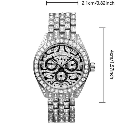 MEIRUIQI new silver diamond three-eye tiger dial fashion men's quartz watch